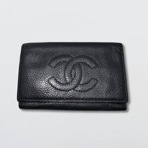 Chanel Holder Wallet 6 key Fob Holder CC Logo Grained Calfskin Leather Black